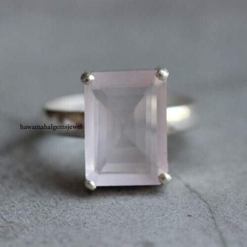 Natural Rose Quartz Octagon Ring 925 Silver Jewelry.Free Shipping.All US SIZE 