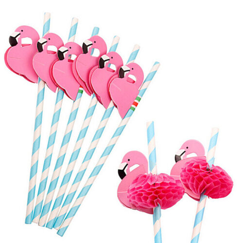 12x Paper  Birthday Party Funny Flamingo Honeycomb Striped Drinking Straws XJ 