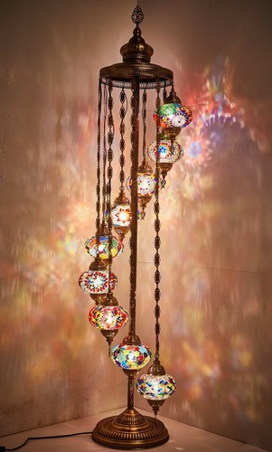 100/% Handmade Turkish Moroccan Ottoman Style Floor Lamp With 9 Mosaic Globes
