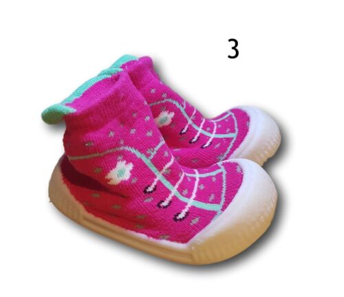 Bébé Infant Girl Indoor Non Slip Socks Pantoufles with Rubber Sole Size 3.5-5 UK