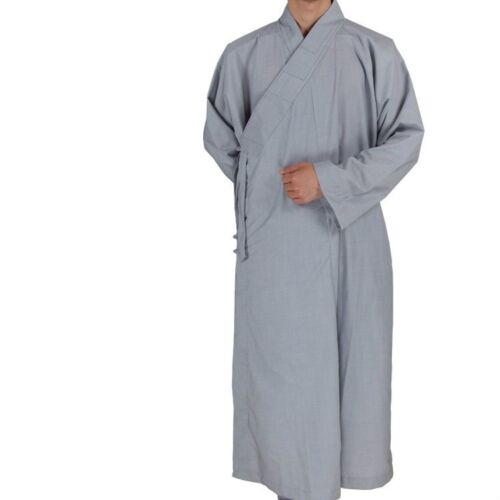 Shaolin Dress Buddhist Monk Mens Cotton Meditation Long Robes Gowns Kung Fu Suit