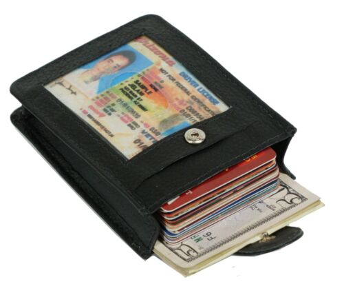 RFID Mens Leather Magnetic Money Clip With Expandable Card Pouch Gusset Wallet 
