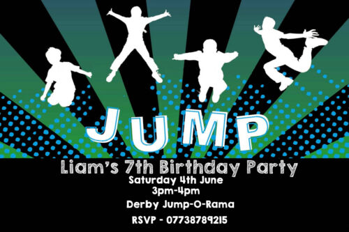 Personalised Trampolining Jump Bounce Birthday Party Invites inc Envelopes T1