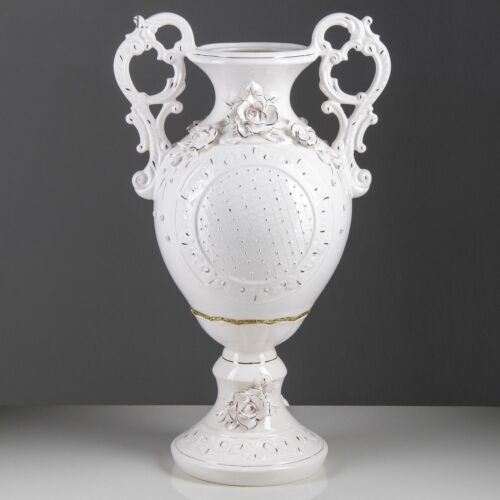 Handmade Ceramic Vase MONOMAKH White Embossed Flowers 60 sm in unbreakable pack