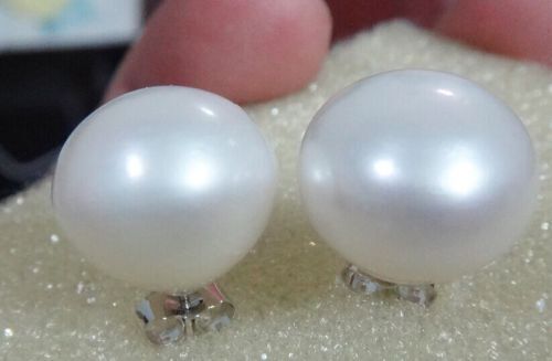 Details about   Huge 13-14mm Natural South Sea White Stud Pearl Earring 14k Gold Stud 
