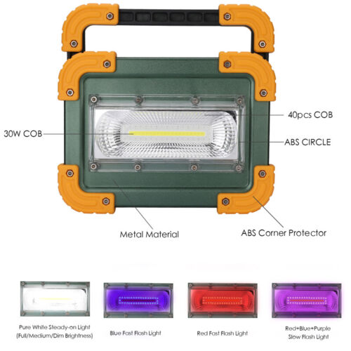 30W 80000LM COB LED Work Light Rechargeable Emergency Flood Lamp W// Stand 18650