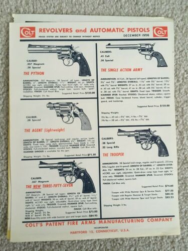 COLT Firearms catalog-1956 4 pages
