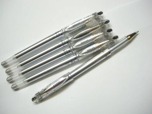 5pcs Pentel Slicci 0.8mm roller ball pen with cap Metallic Sliver Made in Japan 