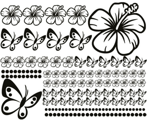 138-teiliges Set  Aufkleber Hibiskus Blumen Schmetterlinge HAWAII 1 WANDTATTOO 