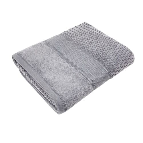 3 pces Set de luxe en coton à rayures velours Feel gris argent main de bain drap de serviettes