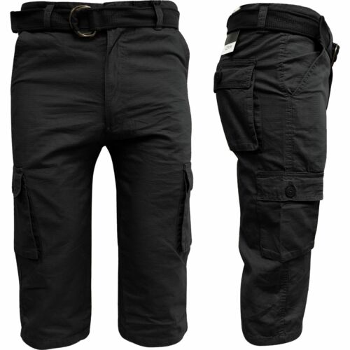Nouveau Short Homme Cargo Combat Chino Long Pantalon 3//4 Multi Poches sans ceinture 30-44