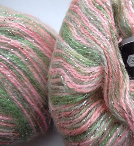 Tricot//Crochet//Armure//Artisanat 2 x 50 g décorative Rose//Vert//Argent Lurex Fil