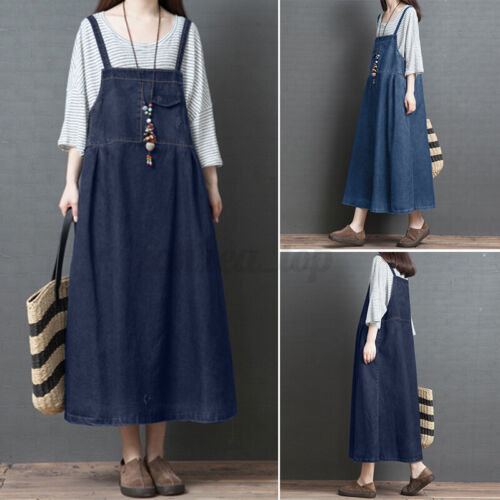 Women Casual Strappy Suspender Dress Skirts Pinafores Bib Overalls Sundress Plus 
