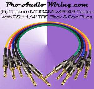 5 Multi-Color TRS Black /& Gold Studio Patch Cables MOGAMI 2549 2.5ft