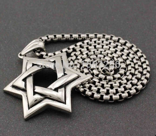 20/'/'-32/'/' Stainless steel Large jewish star of David Necklace Pendant Rolo Chain