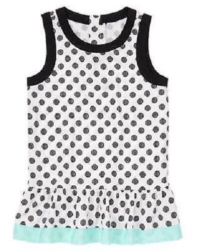 Gymboree Posh & Playful Aqua Teal Trim White Black Polka Dots Top Shirt 6 7 New 