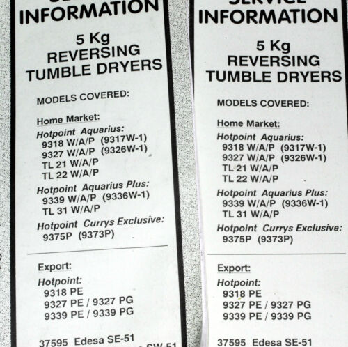 MANUAL HOTPOINT CREDA TUMBLE DRYER SERVICE INFORMATION