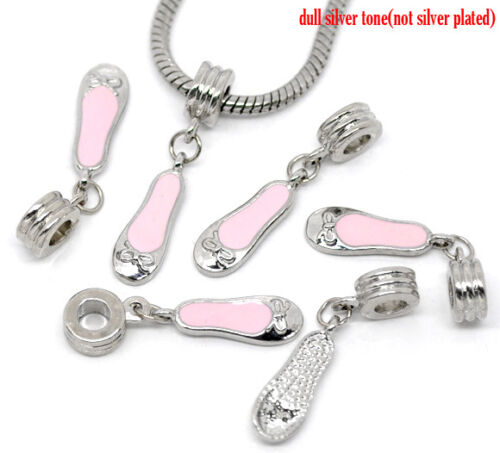 "Pink Enamel Ballerina Shoe" Dangle Charm for Snake Chain Charm Bracelet 