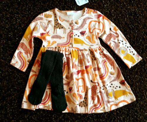 Next Baby Girls Ocre Robe /& Gris Collant Âge 12-18 Mois BNWT