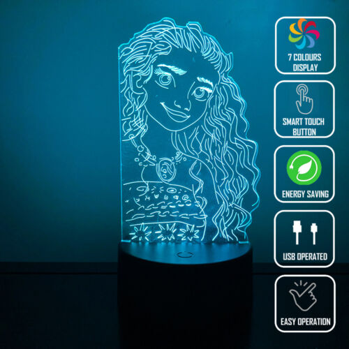 MOANA BEACH GIRL HAWAII 3D Acrylic LED 7 Colour Night Light Touch Table Lamp
