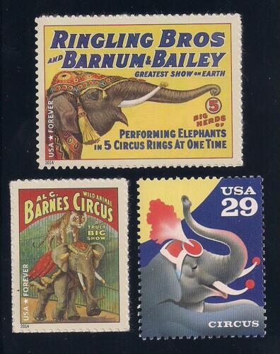 BARNUM BAILEY RINGLING STAMPS- MINT CONDITION SET OF 3 U.S CIRCUS ELEPHANTS 