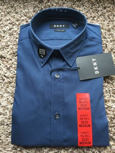 DKNY Men/'s Slim Fit Button Front Stretch Dress Shirt