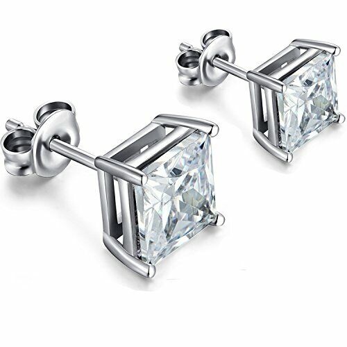 10k Yellow Gold Square Stud Earrings Clear White CZ April Birthstone