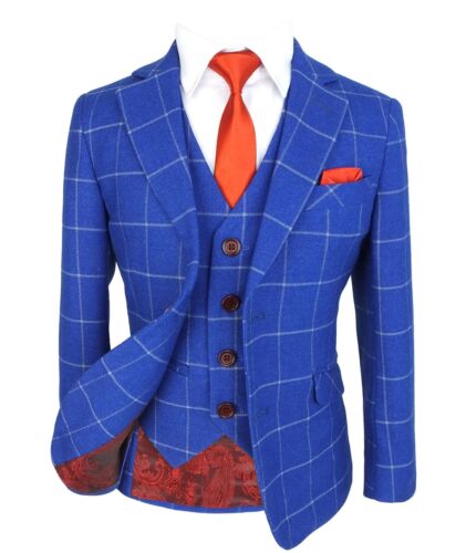 Kids Woven Effect Formal Check Suits Page Boys Prom Wedding Outfit Age 1 to 16 