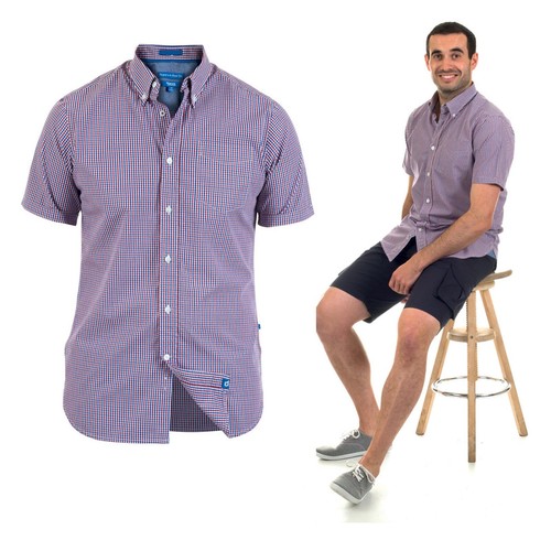 DUKE D555 da uomo Nicholas controllato camicia casual a maniche corte button down Top