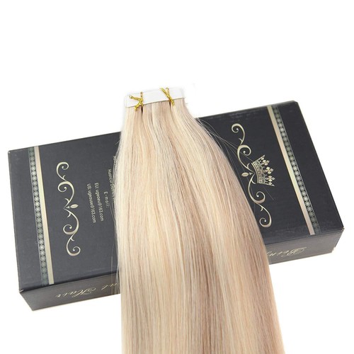 Ugeat 50g Tape in Human Hair Extensions Highlights Ash to Bleach Blonde 18//613#