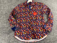 Di Nero Milano Shirt Men’s Medium Button Up All Over Fruit Print Burgundy N259