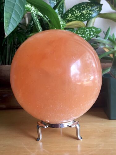 90 mm Red Orange Selenite Sphere Large Gemstone Specimen Chakra Crystal.W/Stand 