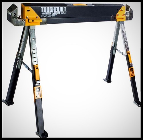 TOUGHBUILT Adjustable Folding Sawhorse Steel Saw Horse Jobsite Woodworking Tool