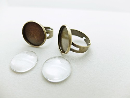 20teilig Bronze Ringrohling verstellbar Glascabochon 12,14,18mm Fingerring