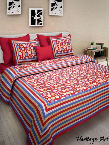 Indian Handmade Rajasthani Pure Cotton King Bed Sheet With Two Pillow Covers Set