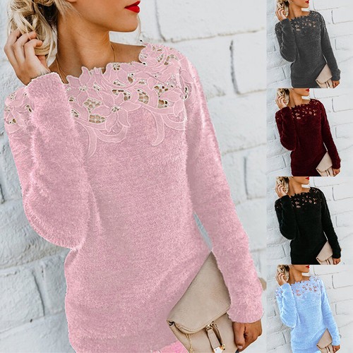Women Long Sleeve Mohair Sweaters Knitted Knitwear Loose Blouse Shirt Tops Plus