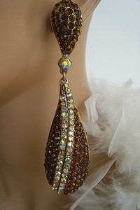 DRAG-QUEEN-AB-TOPAZ-CLIP-ON-EARRINGS-PAGEANT-4-x-1-75-BRIDAL-NY-SHOWGIRL
