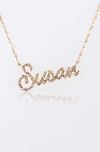 Women's Customization Letter Name Logo Length Pendant Necklace 1 ct Sim Diamond 