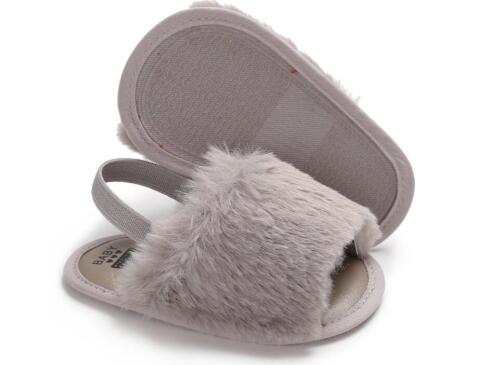 Newborn Baby Girl Pram Shoes Infant Toddler Faux Fur Summer Sandals 3 6 9 12 18M
