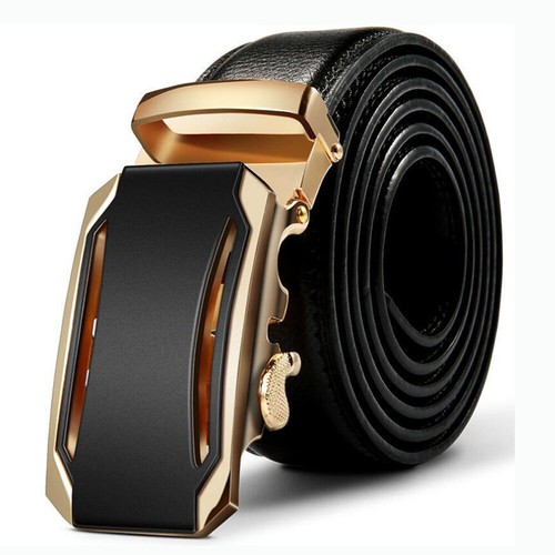 Luxury Mens Genuine Leather Ratchet Belt Automatic Buckle Waistband Waist Strap