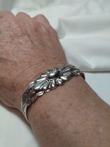 Details about   Vintage Native American Sterling Silver Cuff Bracelet 