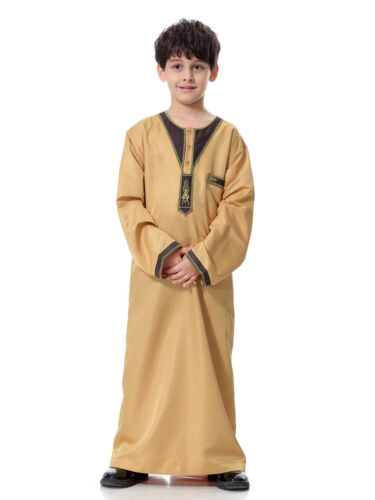 Saudi Style Kids Boys Dress Thobe Daffah Abaya Islamic Kaftan Long Robe Arab New 
