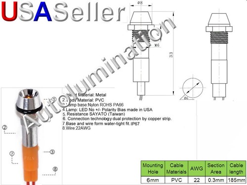 120v 110v Volt Led Panel Mount Thru Through Hole Signal Marine Indicator Lights