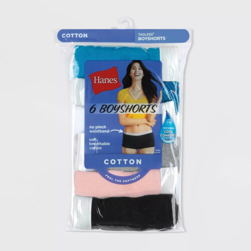 Hanes Women/'s Cotton Sporty 6pk Boy Shorts Colors May Vary