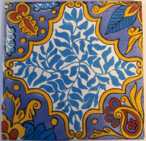C276- 9 Decorated Mexican Talavera Clay 4&#034; x 4&#034; Tiles
