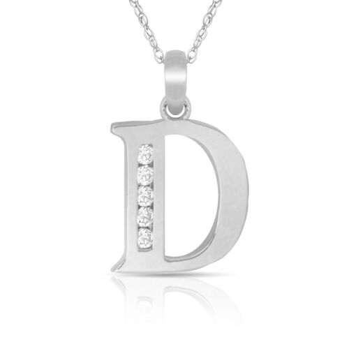 14K Solid White Gold Block Initial /"D/" Letter Charm Pendant /& Necklace