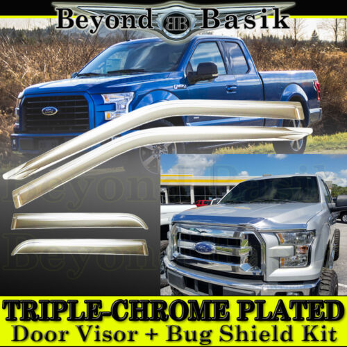 2015-2019 Ford F150 Extended Cab Chrome Door Vent Visors Hood Guard Bugshield 