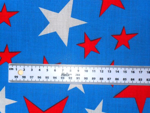 Blue Red White Carnival Stars Fabric Material POLY COTTON Crafts Quilting Sewing