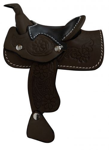 Western Horse Miniature Leather Saddle Adorable Decoration Light Dark or Black 