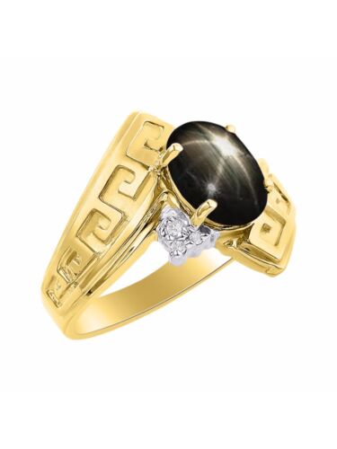 Details about  / Diamond /& Black Star Sapphire Ring Set In Yellow Gold Plated Silver Greek Key